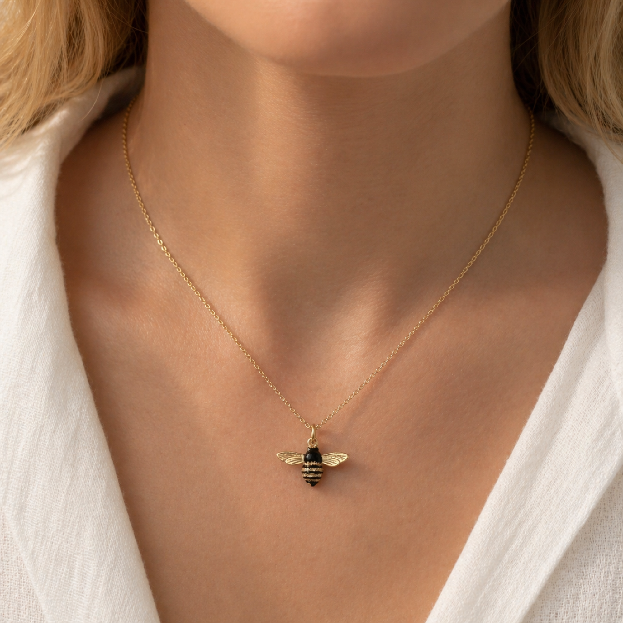 Bienenkette. 925 Silber vergoldet. Emaille.